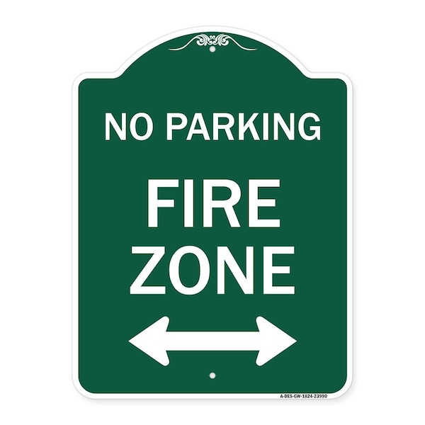 Signmission Fire Lane W/ Bidirectional Arrow, Green & White Aluminum Sign, 18" x 24", GW-1824-23990 A-DES-GW-1824-23990 - main